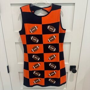 Queen of Sparkles 
Navy & Orange Football Checkered Dress NWT
Size M